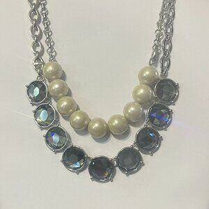 Lia Sophia Silver and Faux Pearl Statement Necklace (J28)